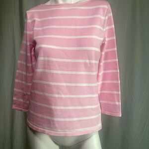 Womens Ralph Lauren Pink & White Stripe 3/4 Sleeve Cotton Top Size S Petite M